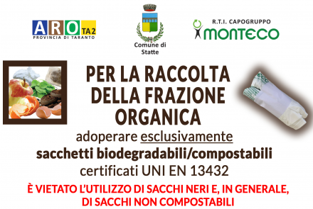 Raccolta Frazione organica: solo in sacchetti compostabili/biodegradabili